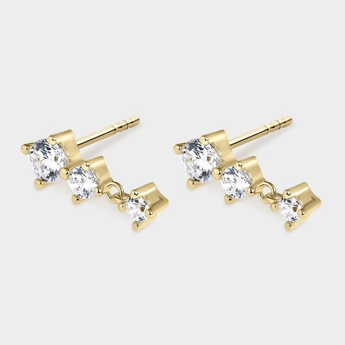 Pendientes oro, circonitas rombos