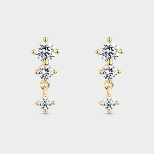 Pendientes oro, circonitas rombos